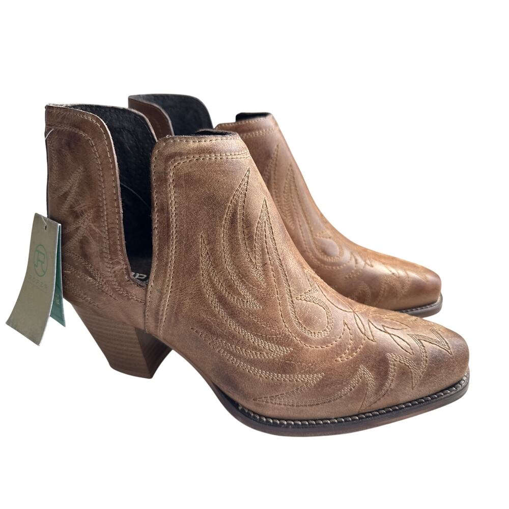 Roper Rowdy Booties Women's 8 Leather Cowboy Embroidery Snip Toe Ankle Cut Out